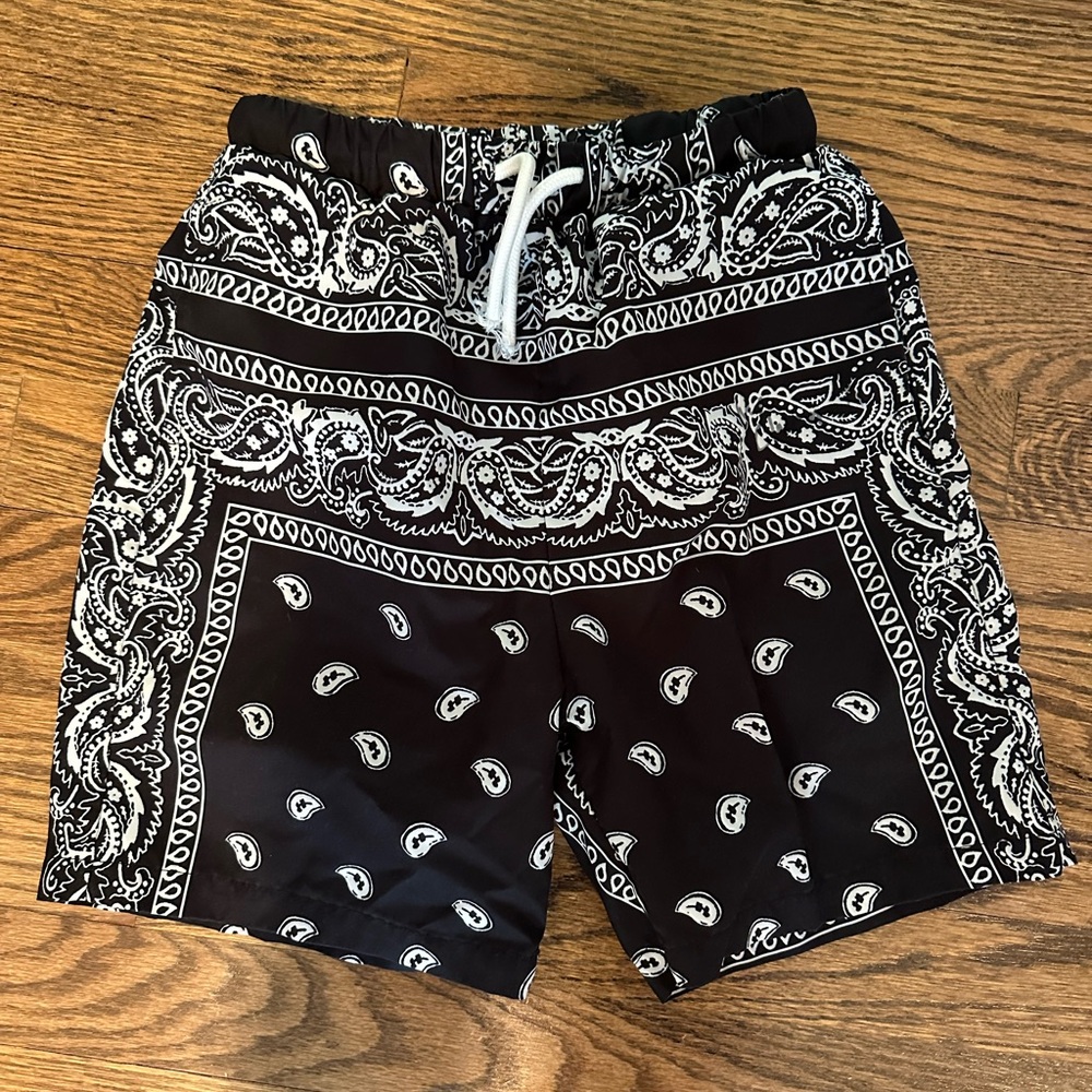 SHEIN Black and White Paisley boys Board Shorts